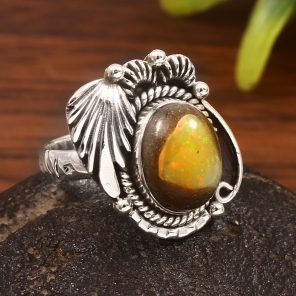 Cantera Opal Size US 9 925 Sterling Silver Ring (REXT76-103)
