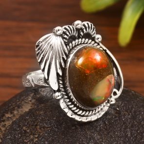 Cantera Opal Size US 10 925 Sterling Silver Ring (REXT76-112)