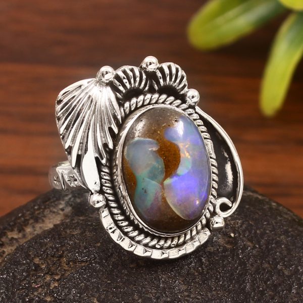 Cantera Opal Size US 9 925 Sterling Silver Ring (REXT76-105)