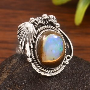 Cantera Opal Size US 8 925 Sterling Silver Ring (REXT76-102)