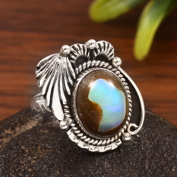 Cantera Opal Size US 9 925 Sterling Silver Ring (REXT76-106)