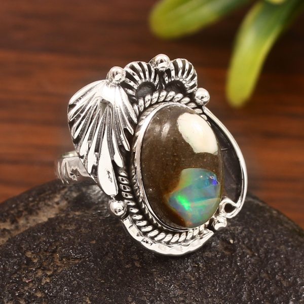 Cantera Opal Size US 9 925 Sterling Silver Ring (REXT76-108)
