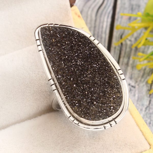 Black Sugar Druzy Size US 10 925 Sterling Silver Ring (REXT76-190)
