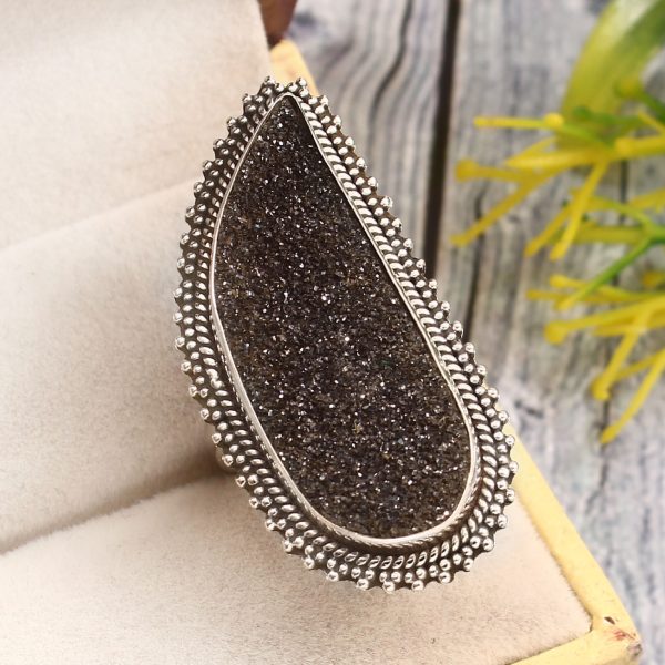 Black Sugar Druzy Size US 6 925 Sterling Silver Ring (REXT76-182)