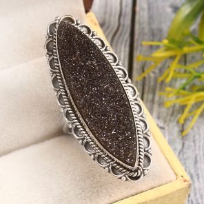 Black Sugar Druzy Size US 9 925 Sterling Silver Ring (REXT76-188)