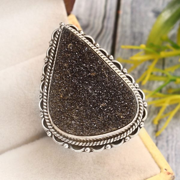 Black Sugar Druzy Size US 12 925 Sterling Silver Ring (REXT76-195)
