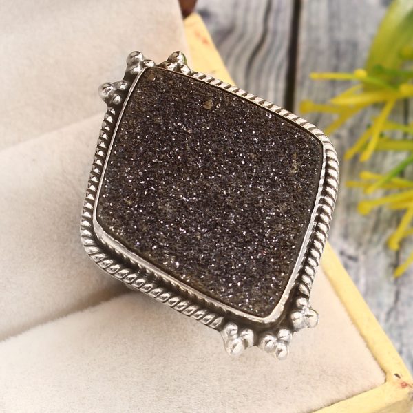 Black Sugar Druzy Size US 11 925 Sterling Silver Ring (REXT76-191)