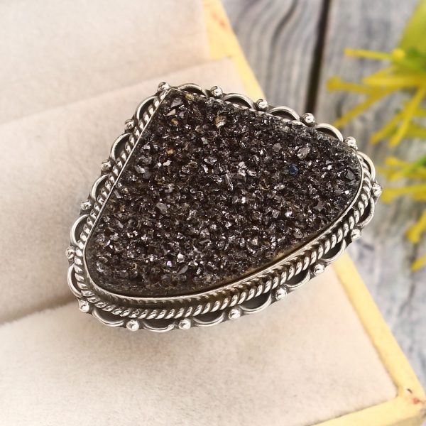 Black Sugar Druzy Size US 11 925 Sterling Silver Ring (REXT76-192)