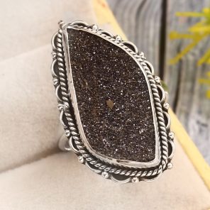 Black Sugar Druzy Size US 11 925 Sterling Silver Ring (REXT76-193)