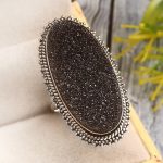 Black Sugar Druzy Size US 8 925 Sterling Silver Ring (REXT76-187)