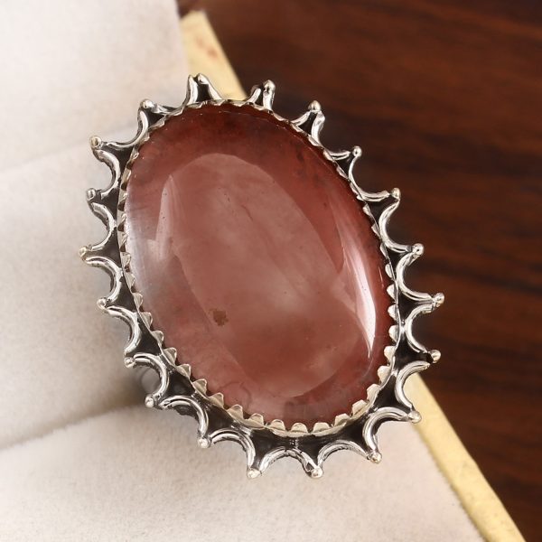 Strawberry Quartz Size US 8 925 Sterling Silver Ring (REXT91-22)