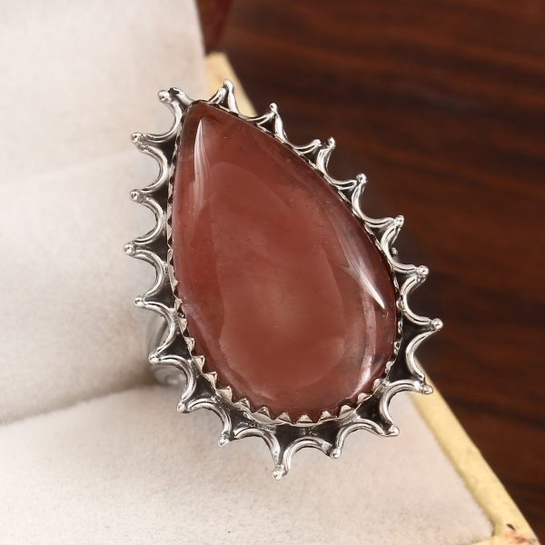 Strawberry Quartz Size US 9 925 Sterling Silver Ring (REXT91-28)