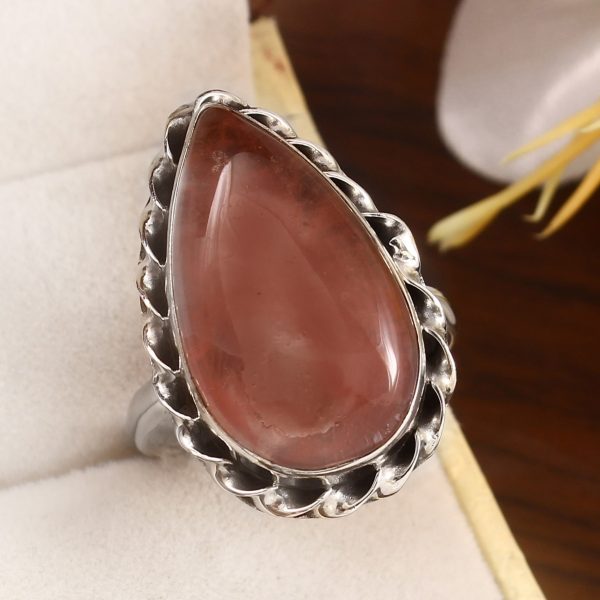 Strawberry Quartz Size US 12 925 Sterling Silver Ring (REXT91-43)