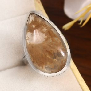 Yellow Moss Agate Size US 7 925 Sterling Silver Ring (REXT91-71)