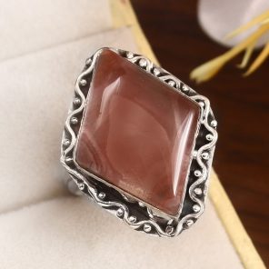 Strawberry Quartz Size US 8 925 Sterling Silver Ring (REXT91-24)