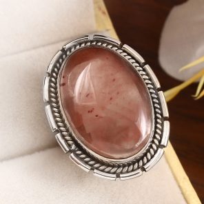 Strawberry Quartz Size US 6 925 Sterling Silver Ring (REXT91-54)