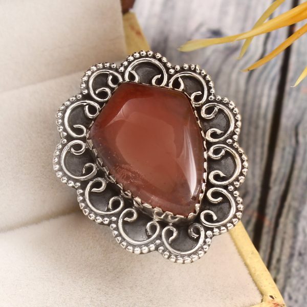 Strawberry Quartz Size US 8 925 Sterling Silver Ring (REXT85-32)