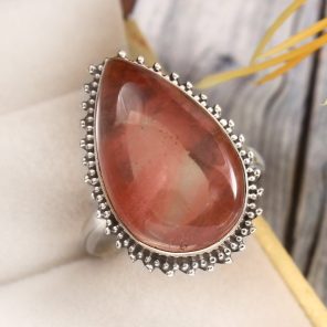 Strawberry Quartz Size US 12 925 Sterling Silver Ring (REXT85-1)