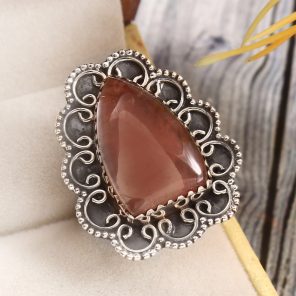 Strawberry Quartz Size US 7 925 Sterling Silver Ring (REXT85-42)