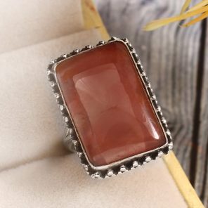 Strawberry Quartz Size US 5 925 Sterling Silver Ring (REXT85-51)