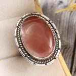 Strawberry Quartz Size US 8 925 Sterling Silver Ring (REXT85-68)