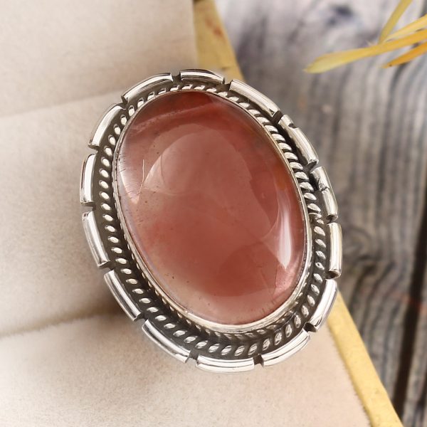 Strawberry Quartz Size US 8 925 Sterling Silver Ring (REXT85-68)