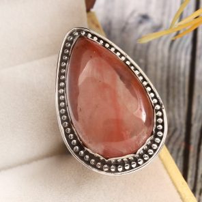 Strawberry Quartz Size US 7 925 Sterling Silver Ring (REXT85-41)