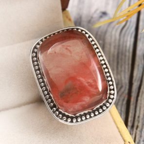 Strawberry Quartz Size US 9 925 Sterling Silver Ring (REXT85-20)