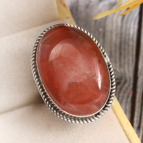 Strawberry Quartz Size US 5 925 Sterling Silver Ring (REXT85-53)