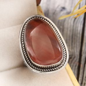 Strawberry Quartz Size US 9 925 Sterling Silver Ring (REXT85-21)