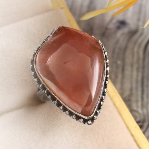 Strawberry Quartz Size US 5 925 Sterling Silver Ring (REXT85-55)