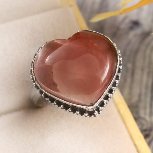 Strawberry Quartz Size US 8 925 Sterling Silver Ring (REXT85-27)