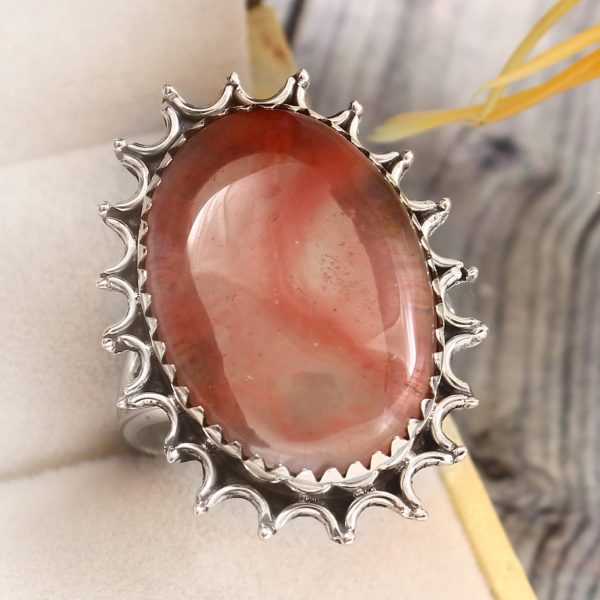Strawberry Quartz Size US 11 925 Sterling Silver Ring (REXT85-6)