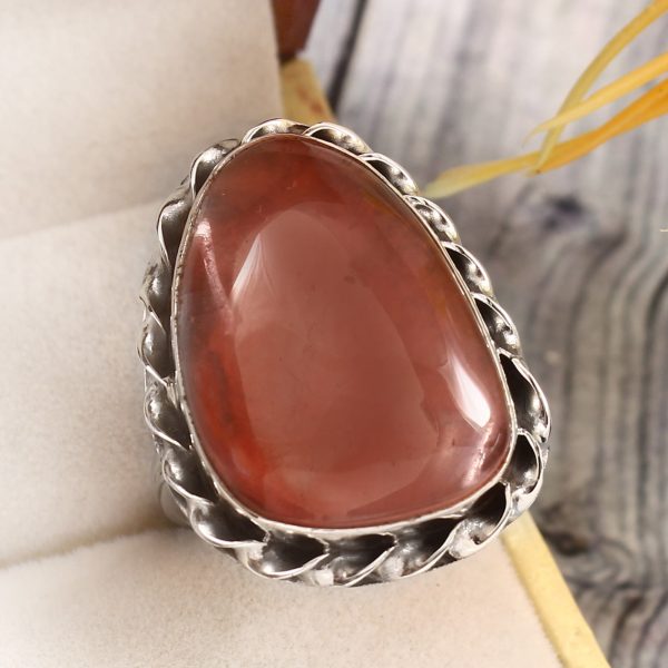 Strawberry Quartz Size US 11 925 Sterling Silver Ring (REXT85-7)