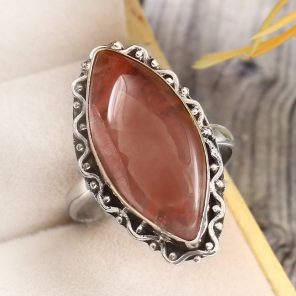 Strawberry Quartz Size US 11 925 Sterling Silver Ring (REXT85-11)