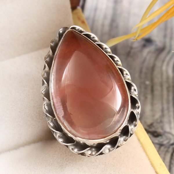 Strawberry Quartz Size US 8 925 Sterling Silver Ring (REXT85-28)