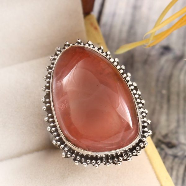 Strawberry Quartz Size US 8 925 Sterling Silver Ring (REXT85-29)