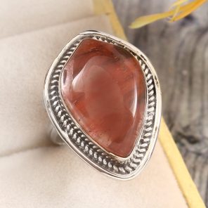 Strawberry Quartz Size US 8 925 Sterling Silver Ring (REXT85-30)