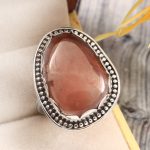 Strawberry Quartz Size US 12 925 Sterling Silver Ring (REXT85-3)