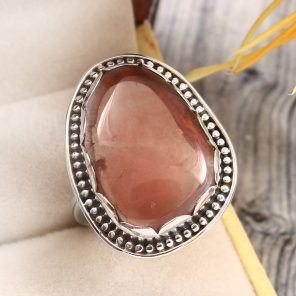 Strawberry Quartz Size US 12 925 Sterling Silver Ring (REXT85-3)