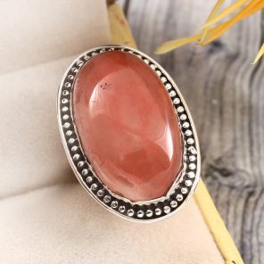 Strawberry Quartz Size US 7 925 Sterling Silver Ring (REXT85-38)