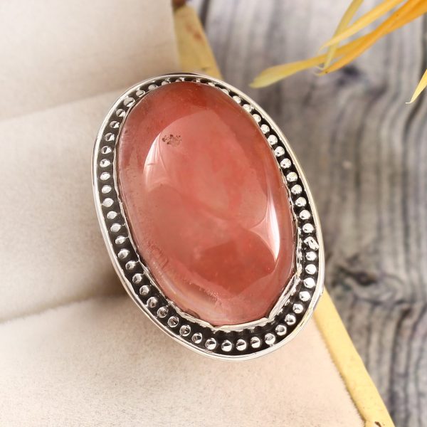 Strawberry Quartz Size US 7 925 Sterling Silver Ring (REXT85-38)