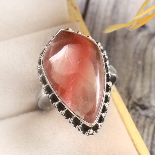 Strawberry Quartz Size US 11 925 Sterling Silver Ring (REXT85-9)