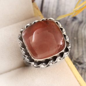 Strawberry Quartz Size US 9 925 Sterling Silver Ring (REXT85-22)