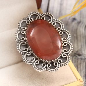Strawberry Quartz Size US 11 925 Sterling Silver Ring (REXT85-10)