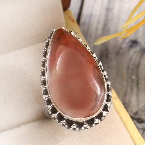 Strawberry Quartz Size US 7 925 Sterling Silver Ring (REXT85-37)