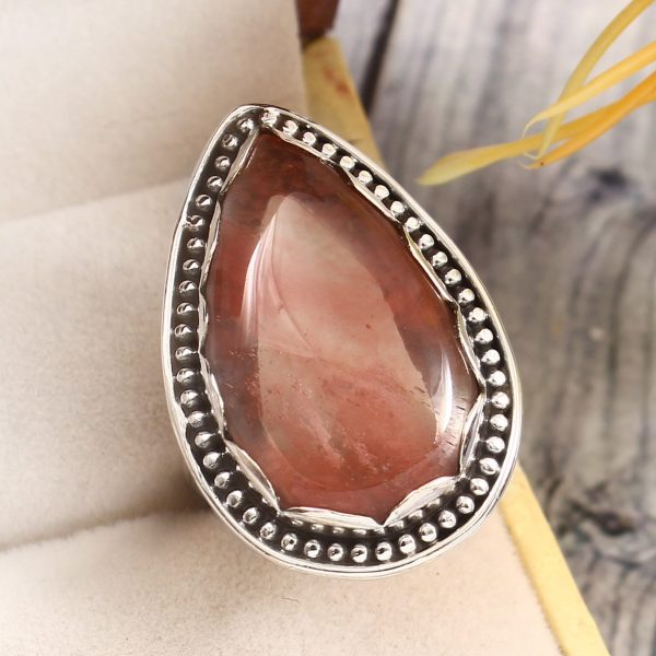 Strawberry Quartz Size US 7 925 Sterling Silver Ring (REXT85-34)