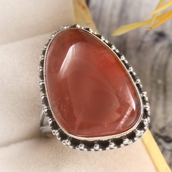 Strawberry Quartz Size US 8 925 Sterling Silver Ring (REXT85-31)