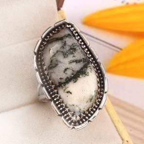 Tree Agate Size US 10 925 Sterling Silver Ring (REXT90-59)