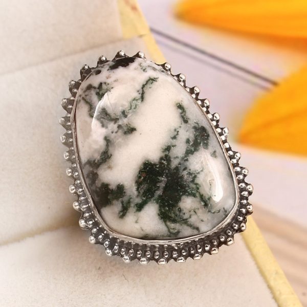 Tree Agate Size US 6 925 Sterling Silver Ring (REXT90-52)